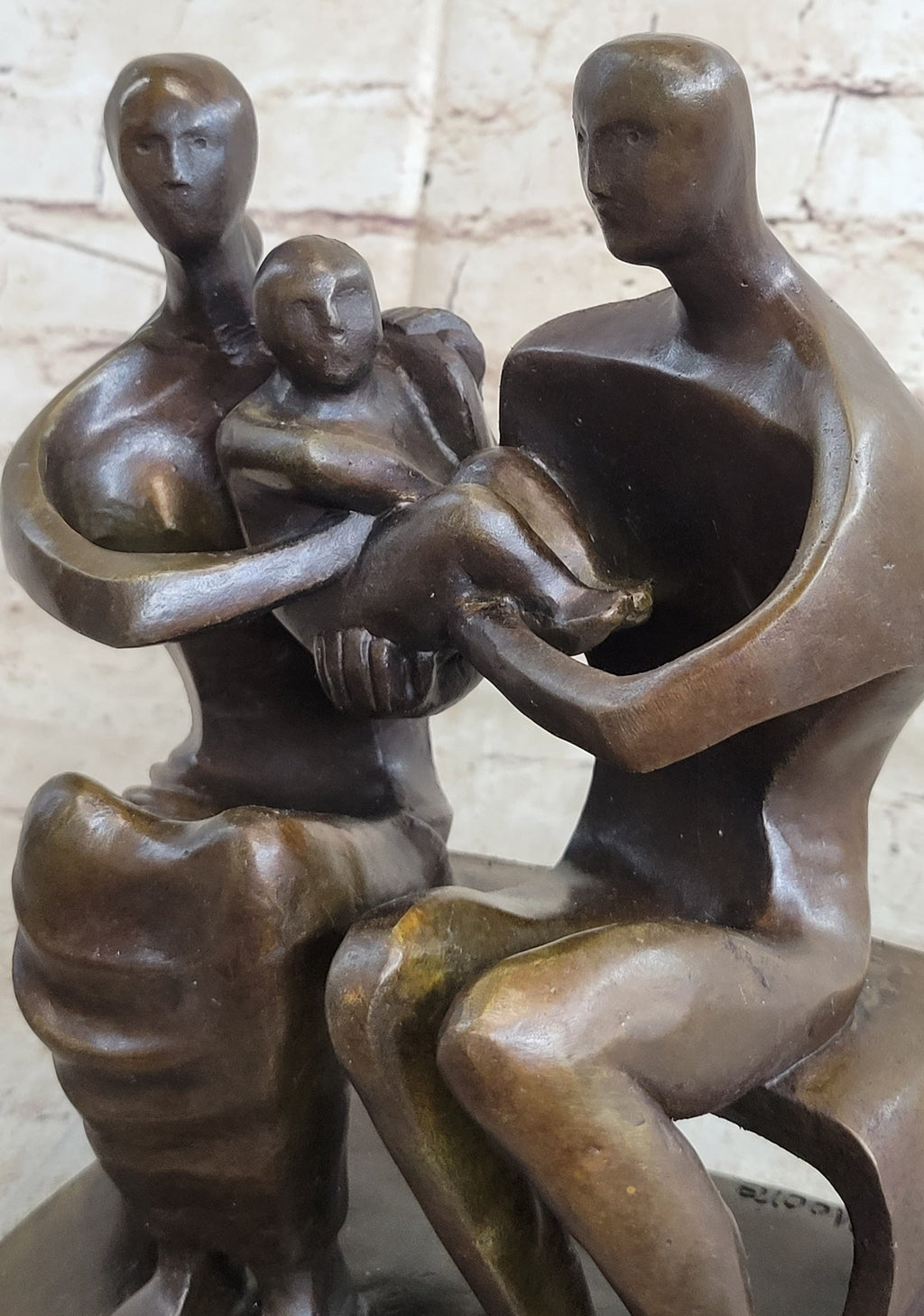 Henry Moore Family in Park Bench Bronze Sculpture Marble Base Abstract Statue NR