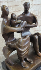 Henry Moore Family in Park Bench Bronze Sculpture Marble Base Abstract Statue NR