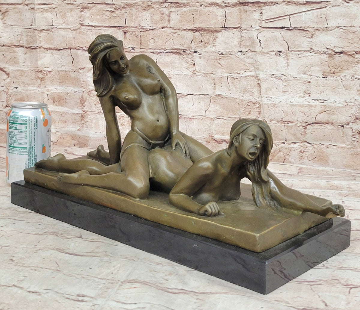 Original Bronze Erotic Art Sculpture Statue by Mavchi Two Lesbian Lovers Strap-On Sex