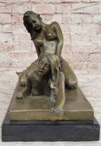 Original Bronze Erotic Art Sculpture Statue by Mavchi Two Lesbian Lovers Strap-On Sex