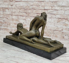 Original Bronze Erotic Art Sculpture Statue by Mavchi Two Lesbian Lovers Strap-On Sex