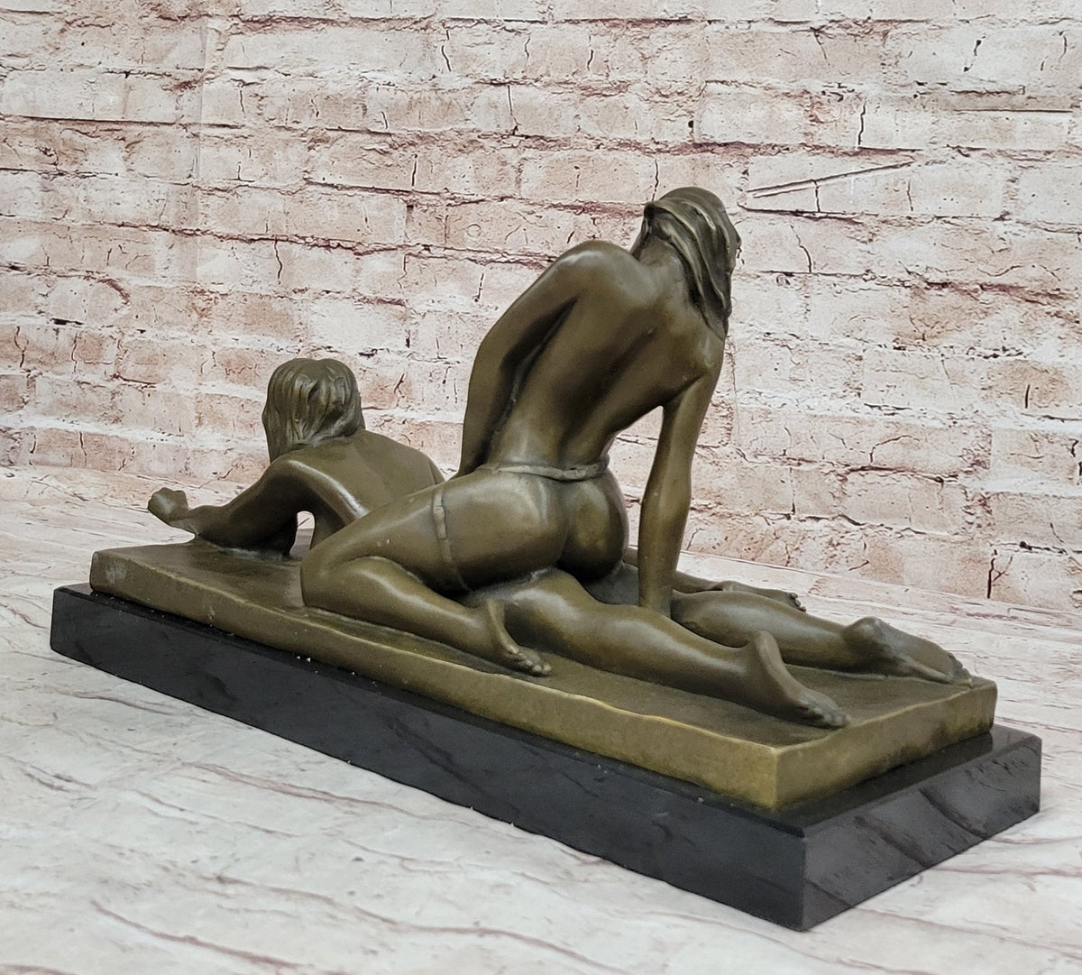 Original Bronze Erotic Art Sculpture Statue by Mavchi Two Lesbian Lovers Strap-On Sex
