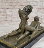 Original Bronze Erotic Art Sculpture Statue by Mavchi Two Lesbian Lovers Strap-On Sex