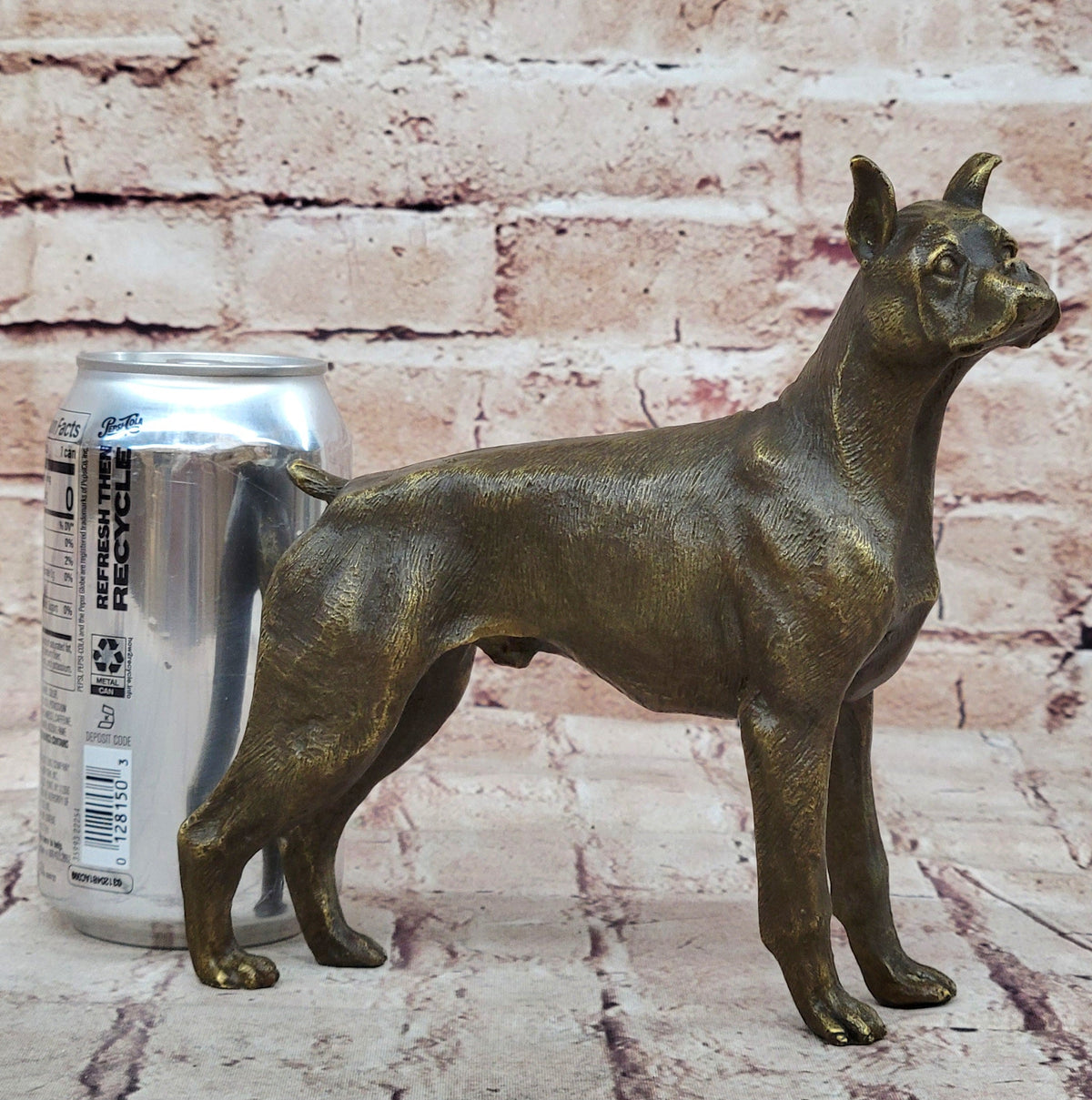 Boxer Dog Bronze Metal Statue Sculpture Collectible Decor Signed Art 8" x 9"