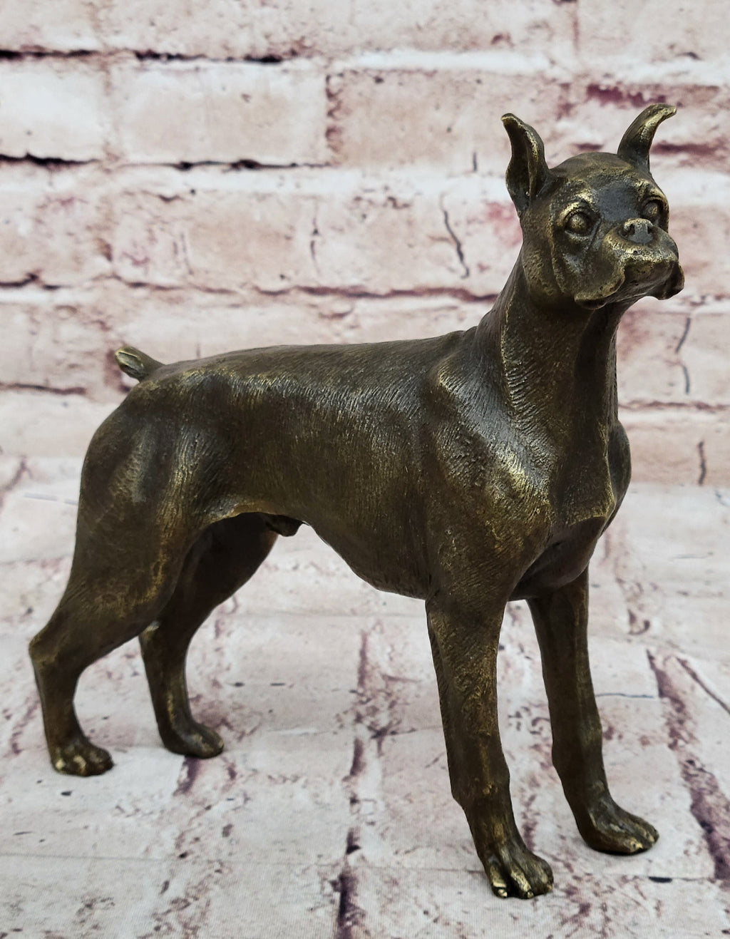 Boxer Dog Bronze Metal Statue Sculpture Collectible Decor Signed Art 8" x 9"
