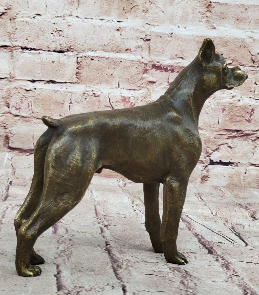 Boxer Dog Bronze Metal Statue Sculpture Collectible Decor Signed Art 8" x 9"