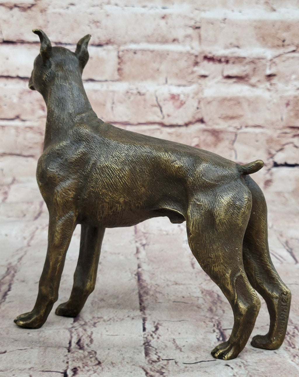 Boxer Dog Bronze Metal Statue Sculpture Collectible Decor Signed Art 8" x 9"