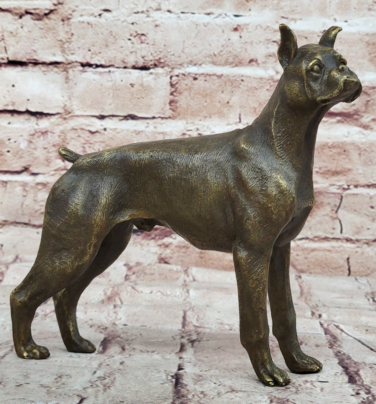 Boxer Dog Bronze Metal Statue Sculpture Collectible Decor Signed Art 8" x 9"