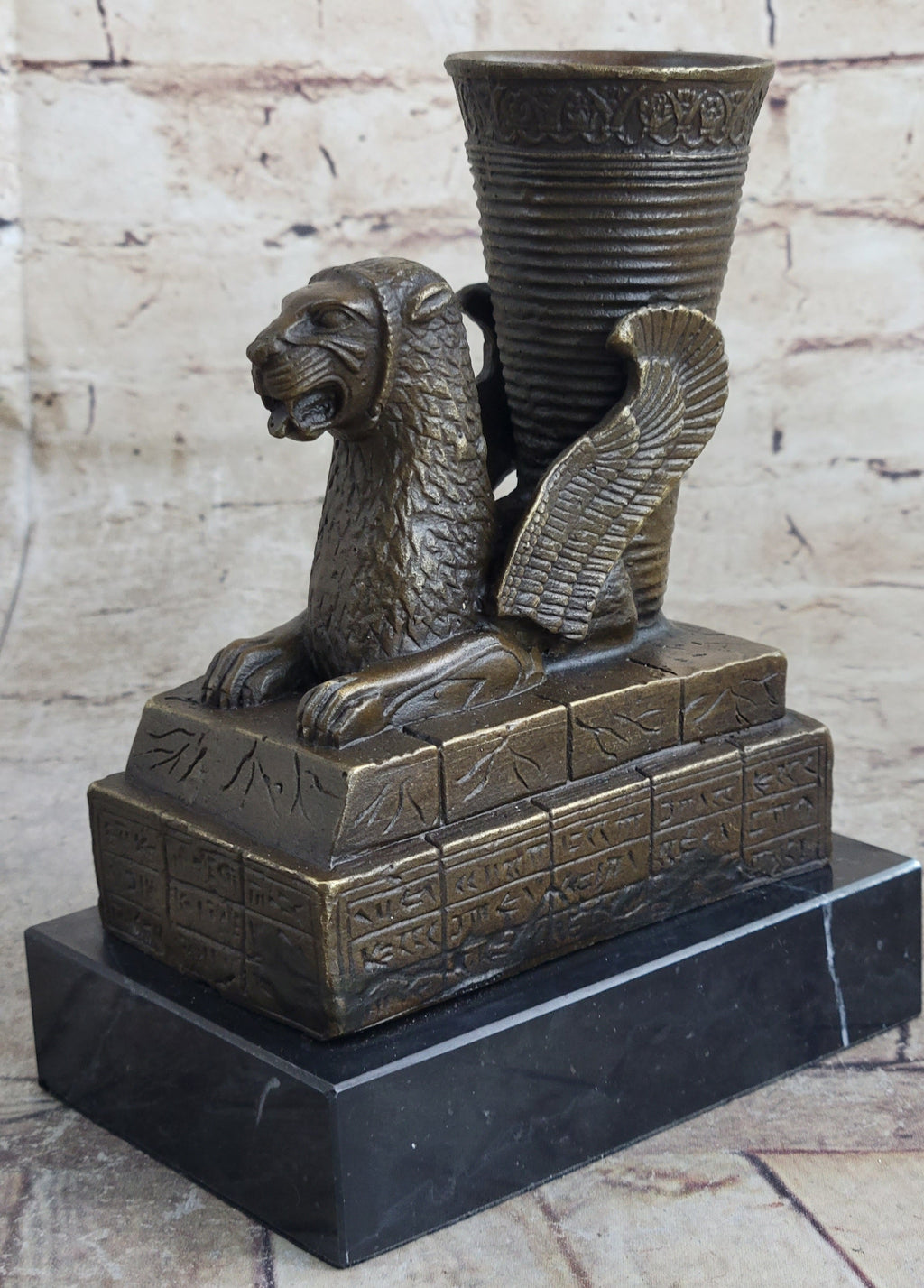 Persian Persepolis Griffon Dragon Bird Candle Holder Bronze Bookend Sculpture Statue Decor