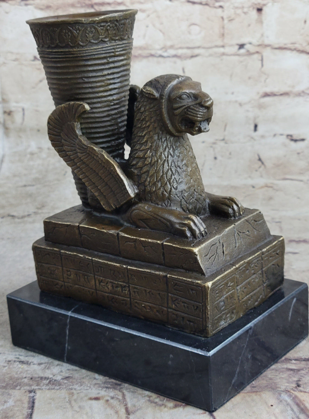 Persian Persepolis Griffon Dragon Bird Candle Holder Bronze Bookend Sculpture Statue Decor