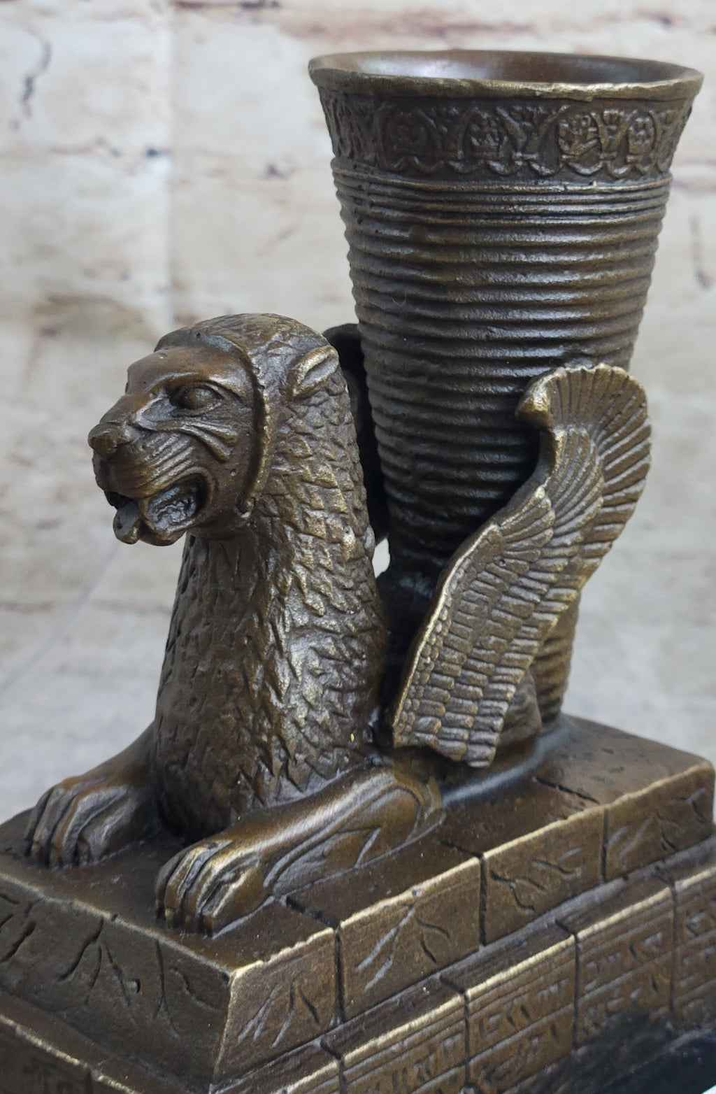 Persian Persepolis Griffon Dragon Bird Candle Holder Bronze Bookend Sculpture Statue Decor