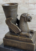 Persian Persepolis Griffon Dragon Bird Candle Holder Bronze Bookend Sculpture Statue Decor