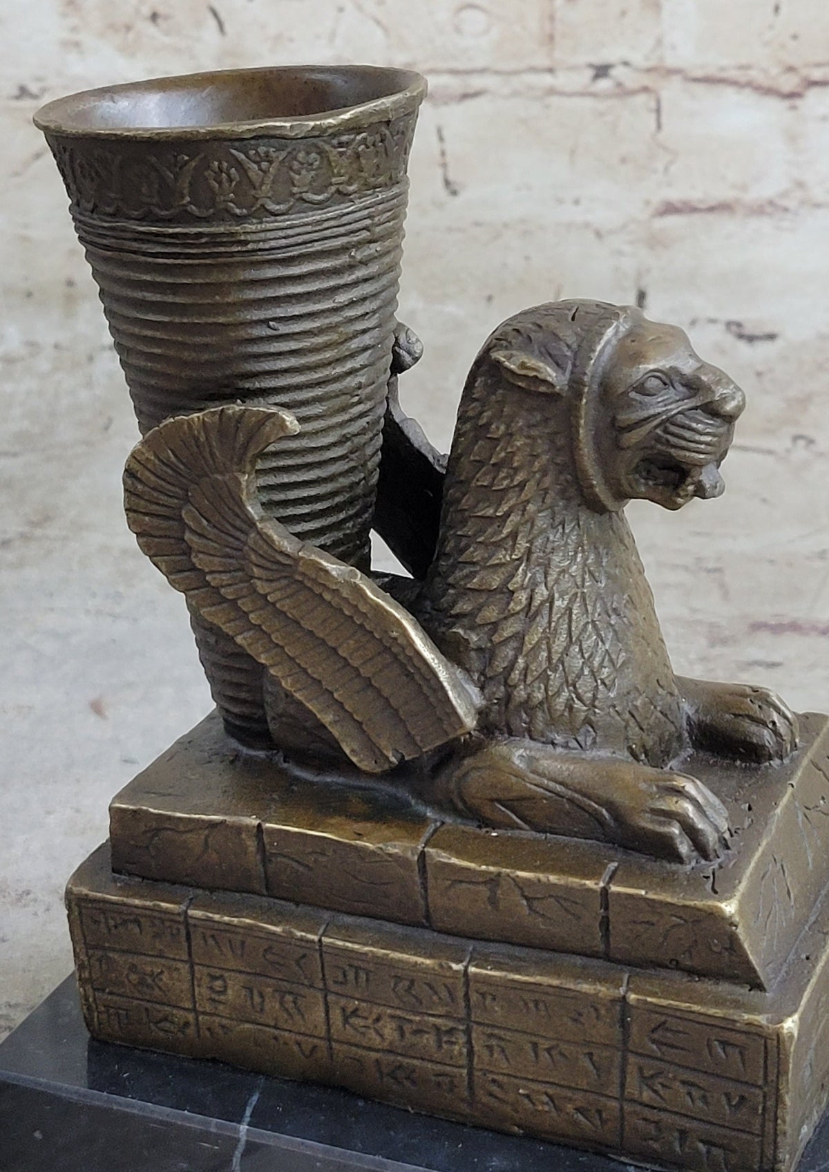 Persian Persepolis Griffon Dragon Bird Candle Holder Bronze Bookend Sculpture Statue Decor