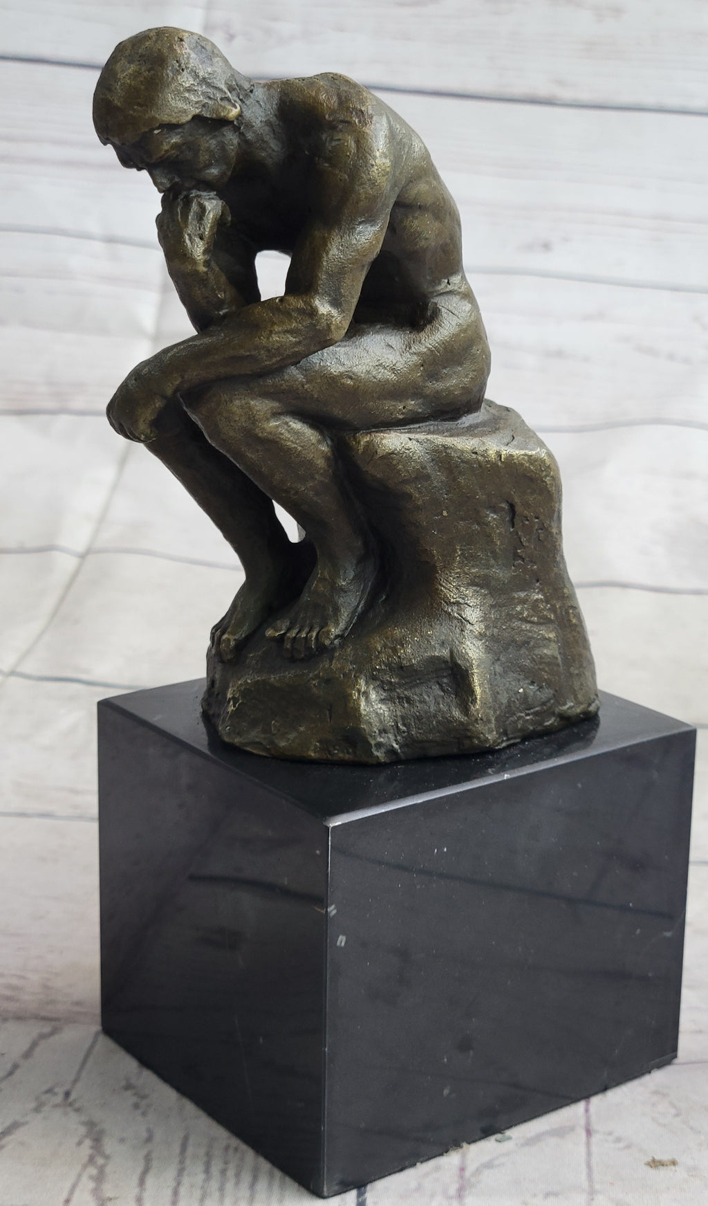 THINKING MAN THINKER Auguste Rodin Bronze Statue Sculpture Miniature Replica 5.5" x 3"