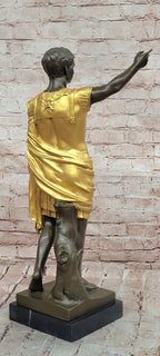 Bronze Roman Caesar Warrior Statue with Gilded Armor and Spear on Base