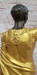 Bronze Roman Caesar Warrior Statue with Gilded Armor and Spear on Base