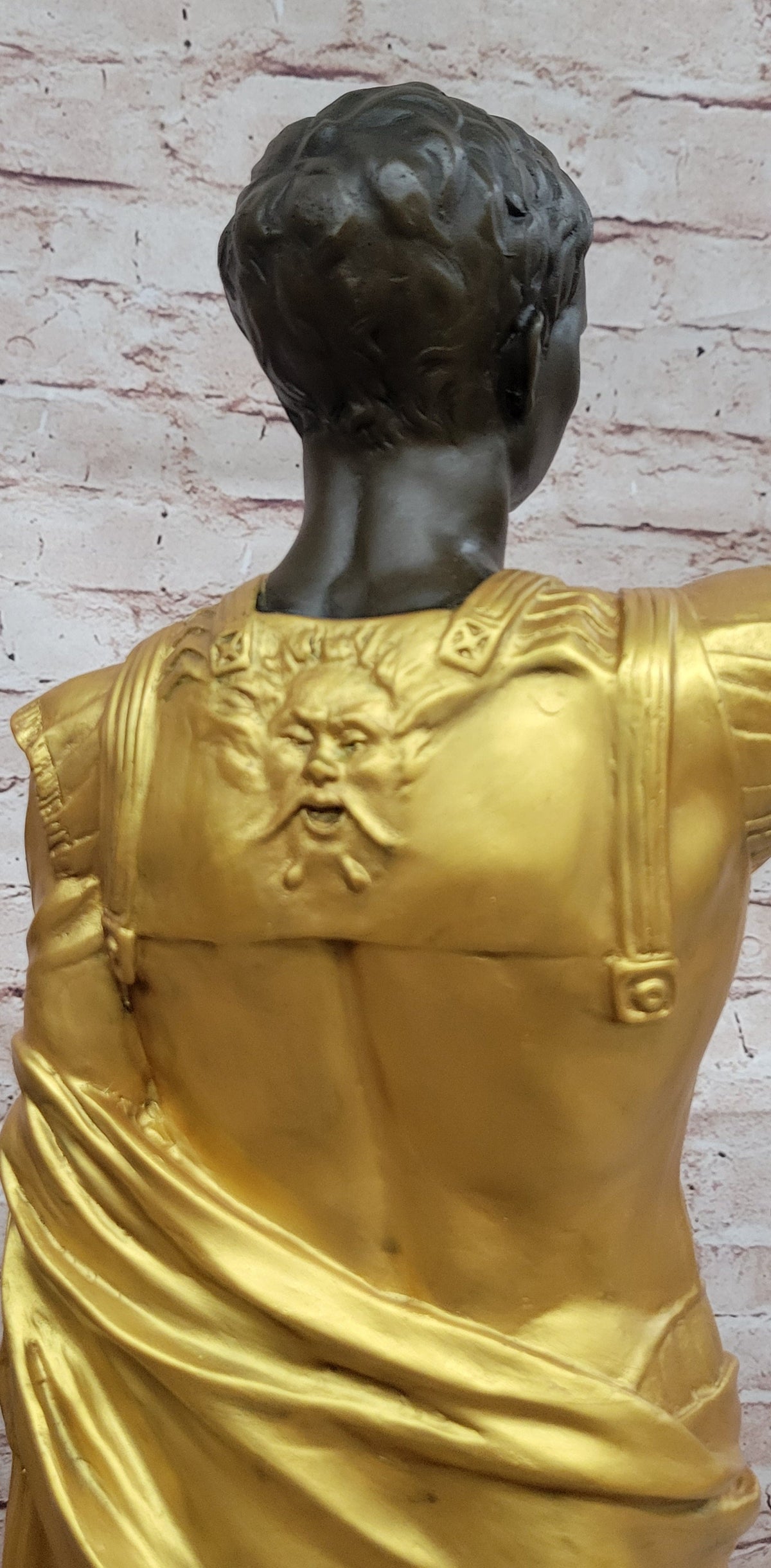 Bronze Roman Caesar Warrior Statue with Gilded Armor and Spear on Base