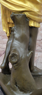 Bronze Roman Caesar Warrior Statue with Gilded Armor and Spear on Base
