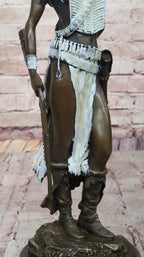 Native American Girl in Feathered Bonnet Bronze Statue Signed Original