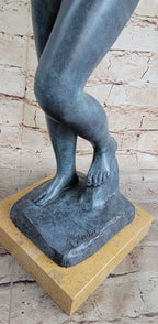 EVE by Auguste Rodin (1880) Bronze Statue Sculpture Replica Green Patina on Tan Marble Base