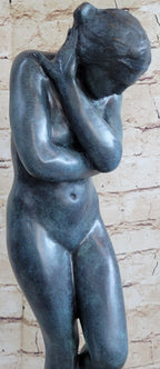 EVE by Auguste Rodin (1880) Bronze Statue Sculpture Replica Green Patina on Tan Marble Base