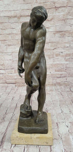 ADAM by Auguste Rodin (1880) Bronze Sculpture Statue Replica on Marble Base