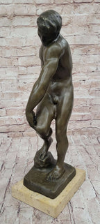 ADAM by Auguste Rodin (1880) Bronze Sculpture Statue Replica on Marble Base