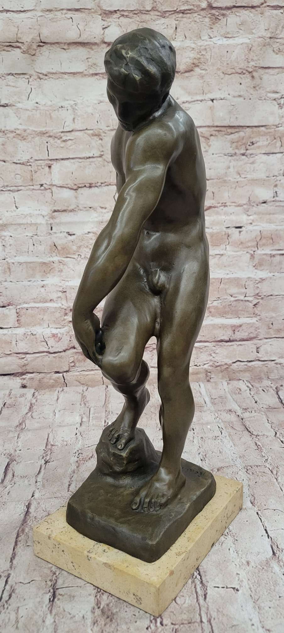 ADAM by Auguste Rodin (1880) Bronze Sculpture Statue Replica on Marble Base