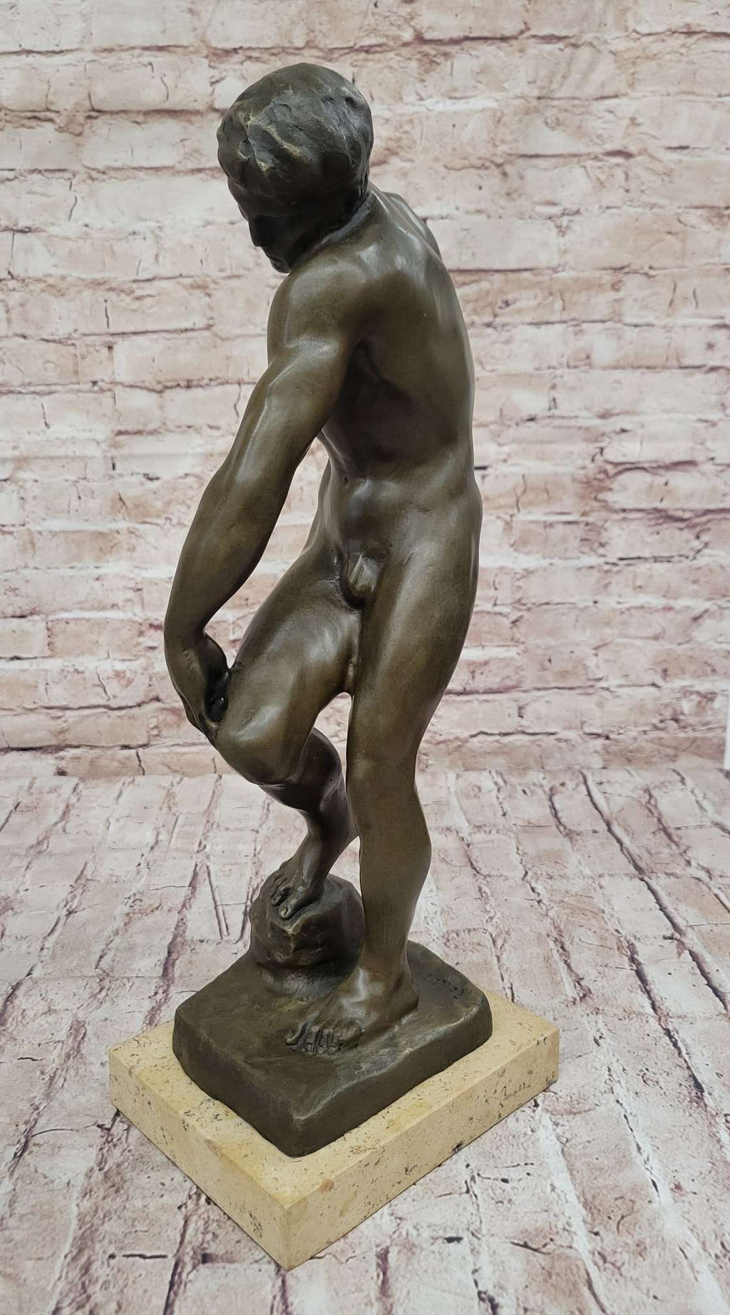 ADAM by Auguste Rodin (1880) Bronze Sculpture Statue Replica on Marble Base