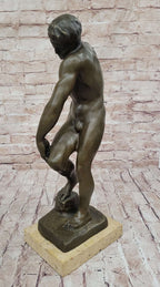 ADAM by Auguste Rodin (1880) Bronze Sculpture Statue Replica on Marble Base