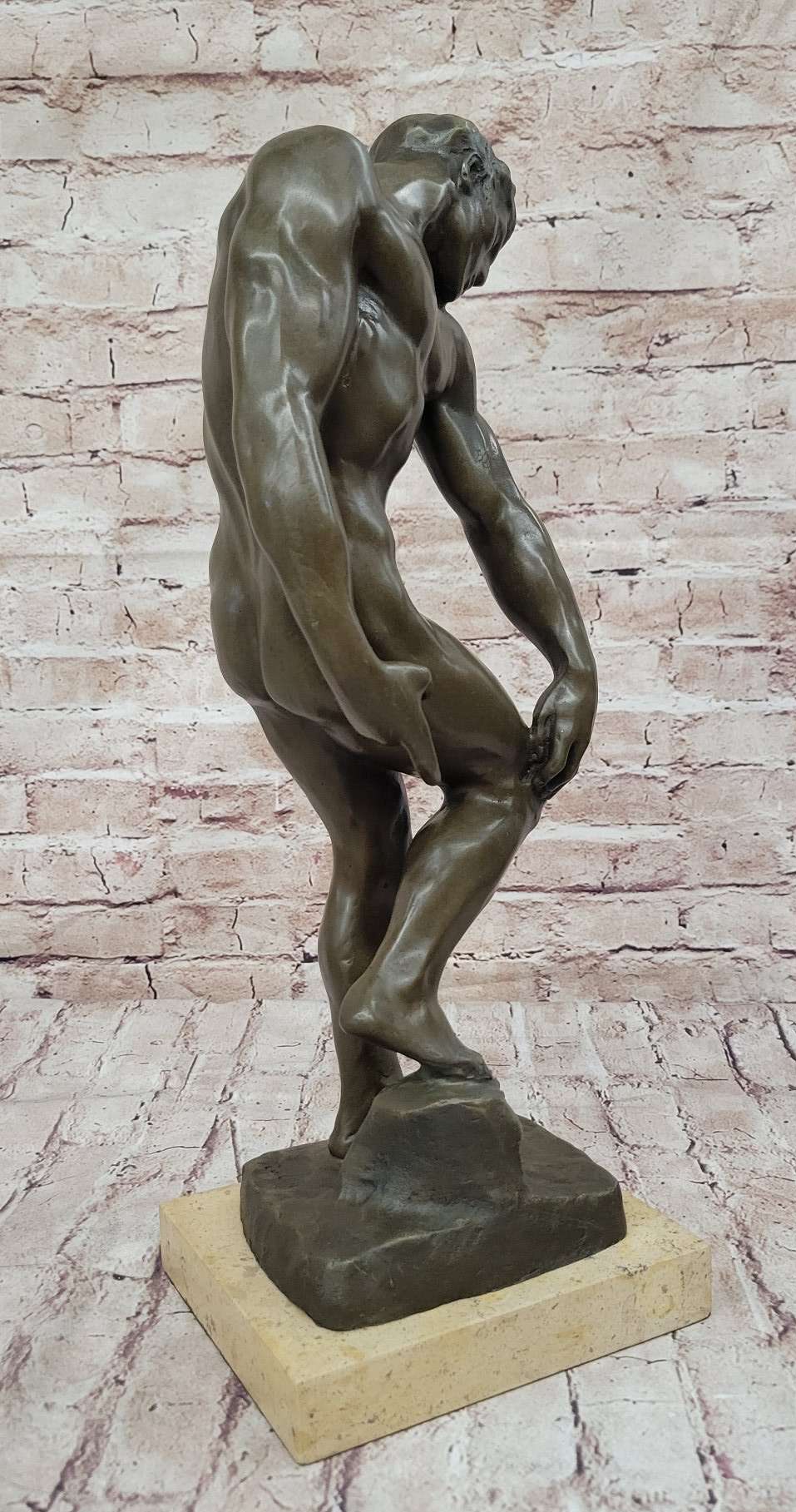 ADAM by Auguste Rodin (1880) Bronze Sculpture Statue Replica on Marble Base