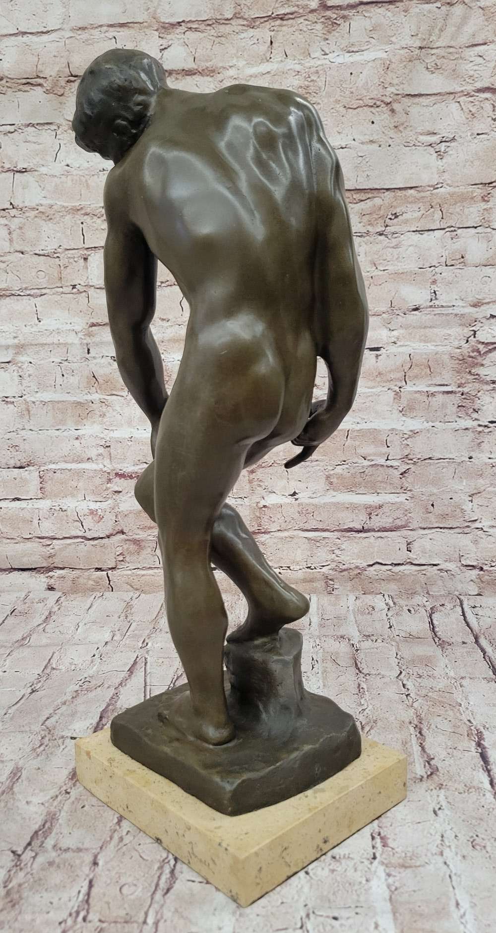 ADAM by Auguste Rodin (1880) Bronze Sculpture Statue Replica on Marble Base