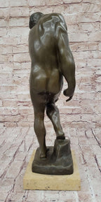 ADAM by Auguste Rodin (1880) Bronze Sculpture Statue Replica on Marble Base