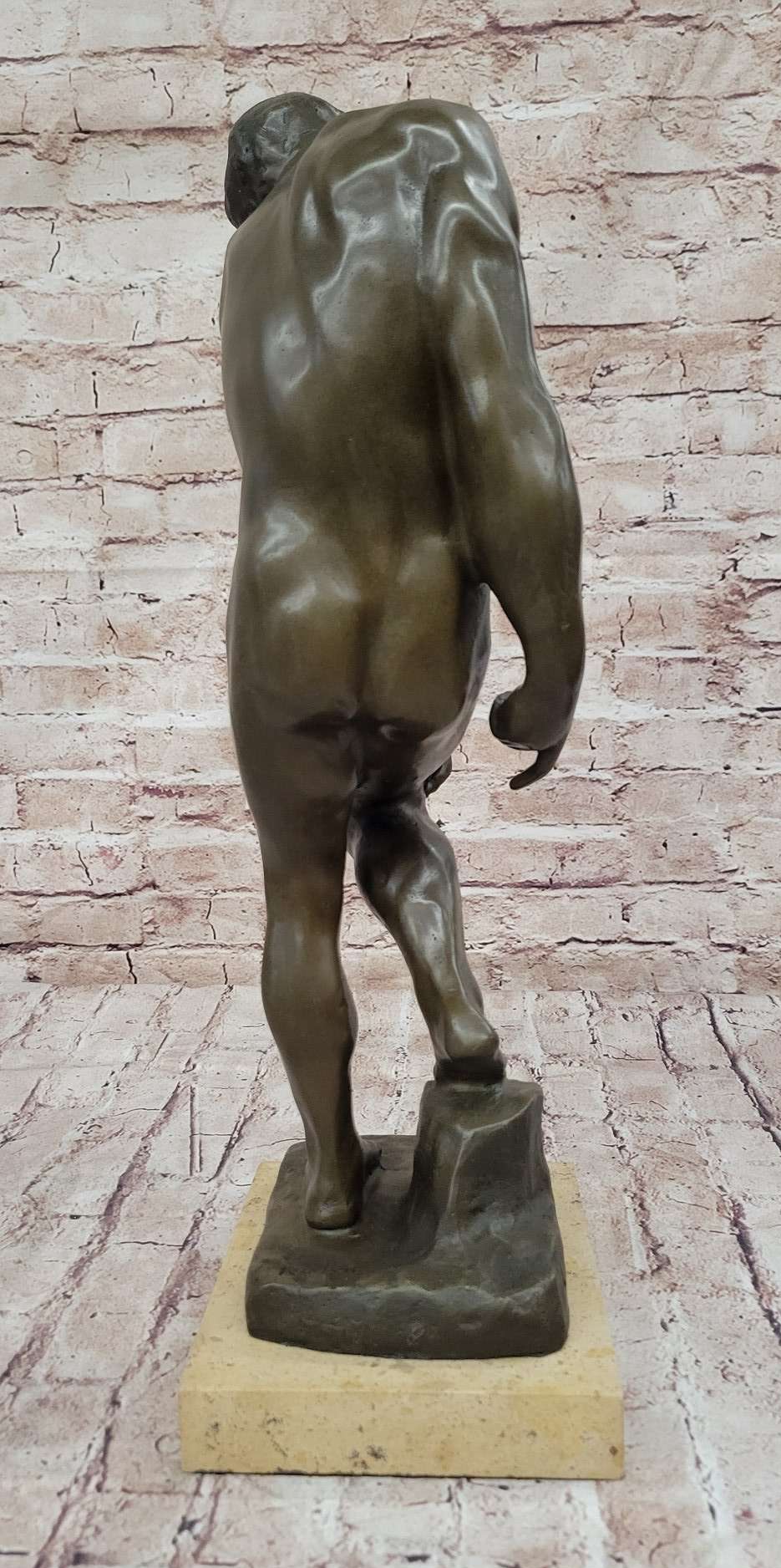 ADAM by Auguste Rodin (1880) Bronze Sculpture Statue Replica on Marble Base