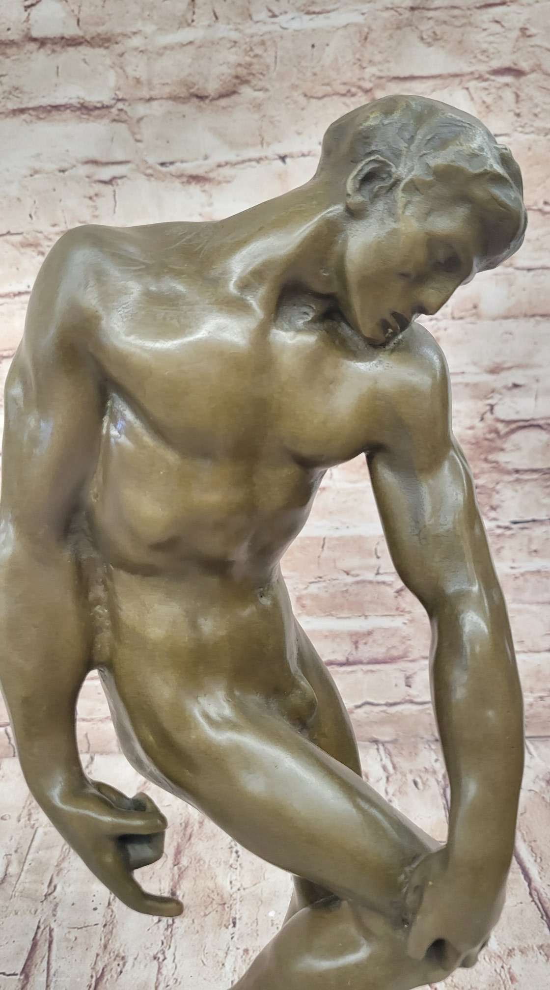 ADAM by Auguste Rodin (1880) Bronze Sculpture Statue Replica on Marble Base