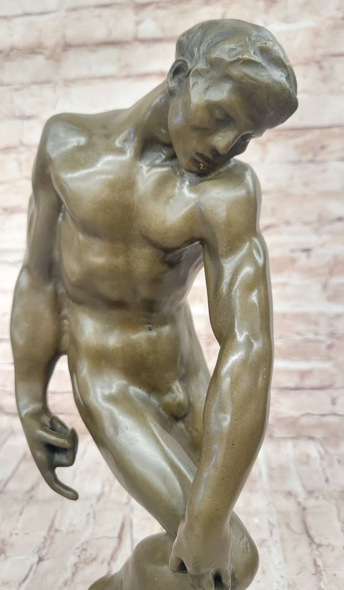ADAM by Auguste Rodin (1880) Bronze Sculpture Statue Replica on Marble Base