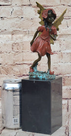 Colorful Fairy Angel Girl Bronze Figure Sculpture Original Art on Marble Base