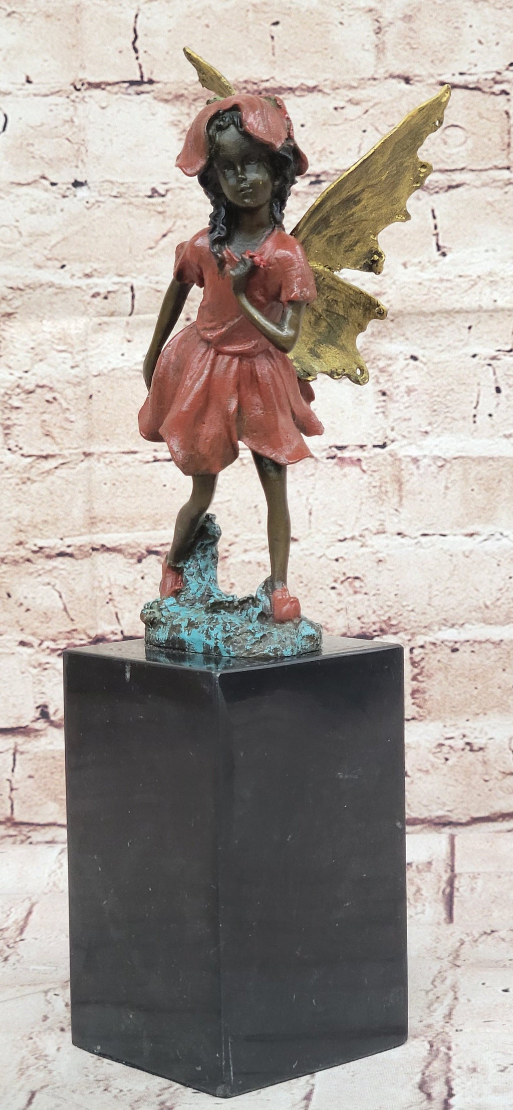 Colorful Fairy Angel Girl Bronze Figure Sculpture Original Art on Marble Base