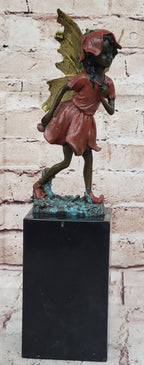 Colorful Fairy Angel Girl Bronze Figure Sculpture Original Art on Marble Base