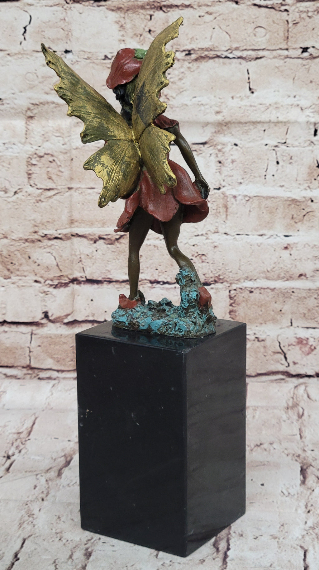 Colorful Fairy Angel Girl Bronze Figure Sculpture Original Art on Marble Base