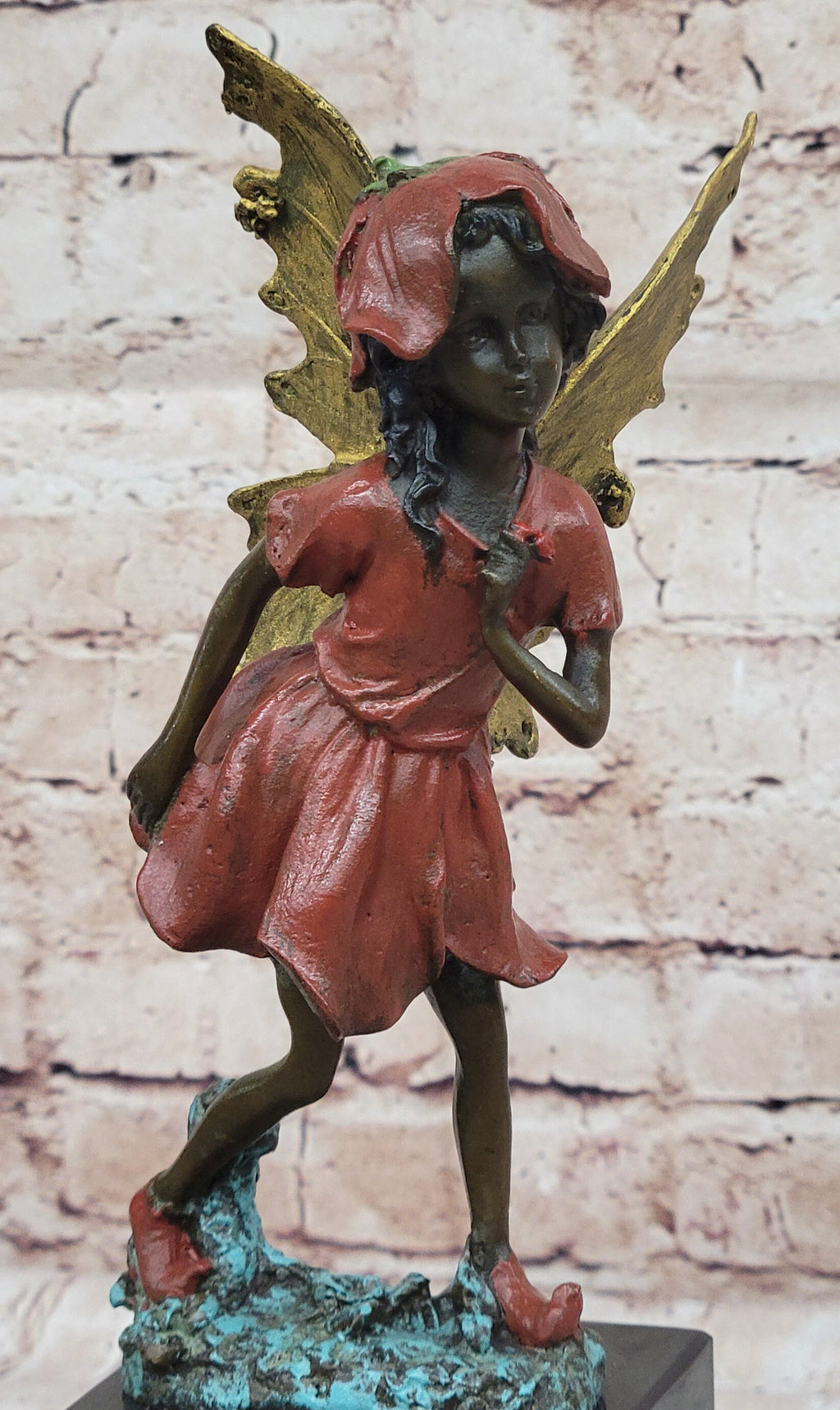 Colorful Fairy Angel Girl Bronze Figure Sculpture Original Art on Marble Base