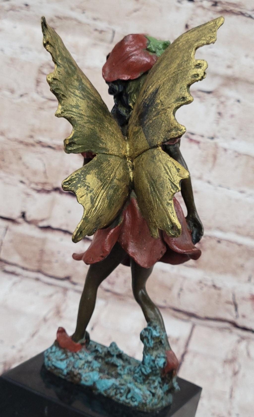 Colorful Fairy Angel Girl Bronze Figure Sculpture Original Art on Marble Base