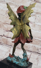 Colorful Fairy Angel Girl Bronze Figure Sculpture Original Art on Marble Base
