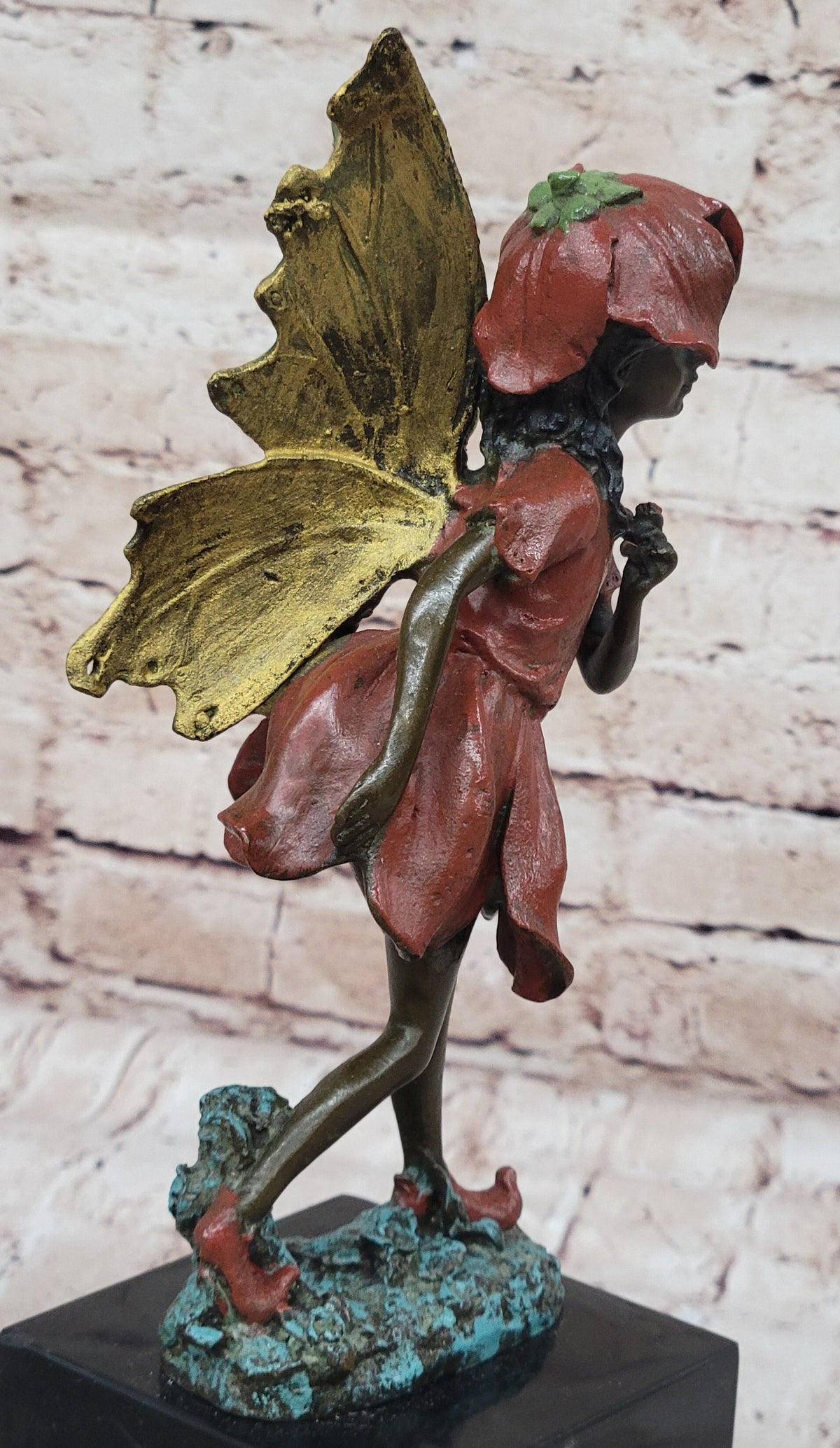 Colorful Fairy Angel Girl Bronze Figure Sculpture Original Art on Marble Base