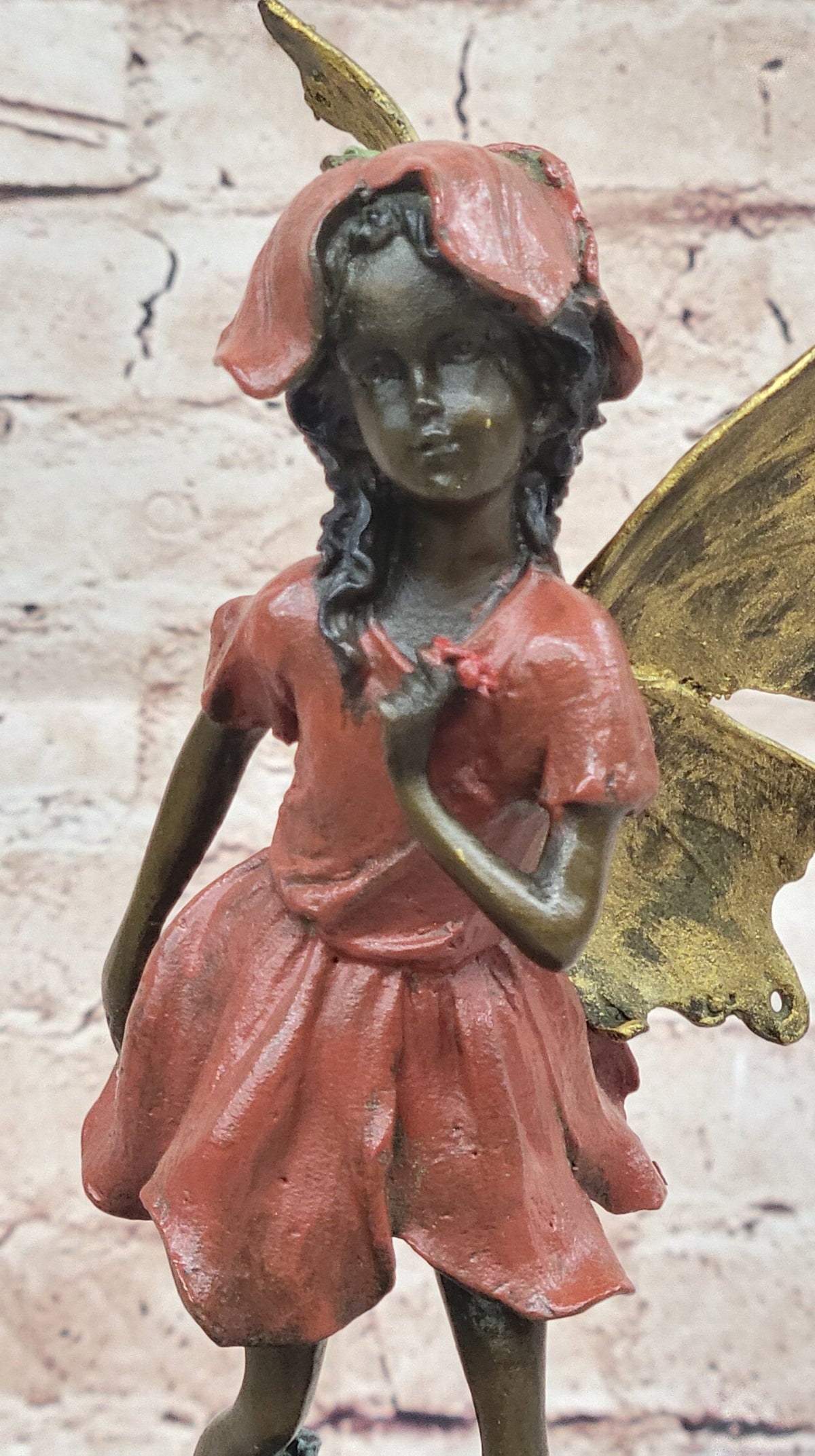 Colorful Fairy Angel Girl Bronze Figure Sculpture Original Art on Marble Base