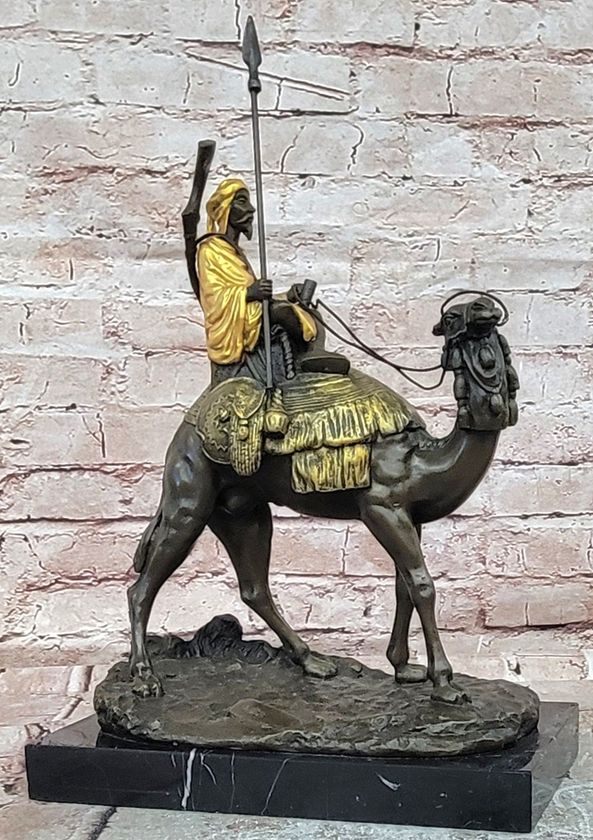 Bronze Arabian Camel Rider Sculpture Bedouin Warrior Desert Statue
