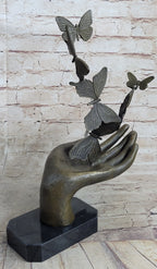 Butterflies in Hand Abstract Bronze Statue Sculpture Original Surreal Art 12" x 11"