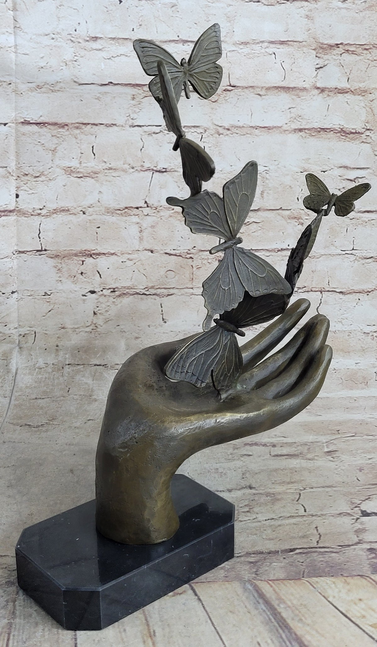 Butterflies in Hand Abstract Bronze Statue Sculpture Original Surreal Art 12" x 11"