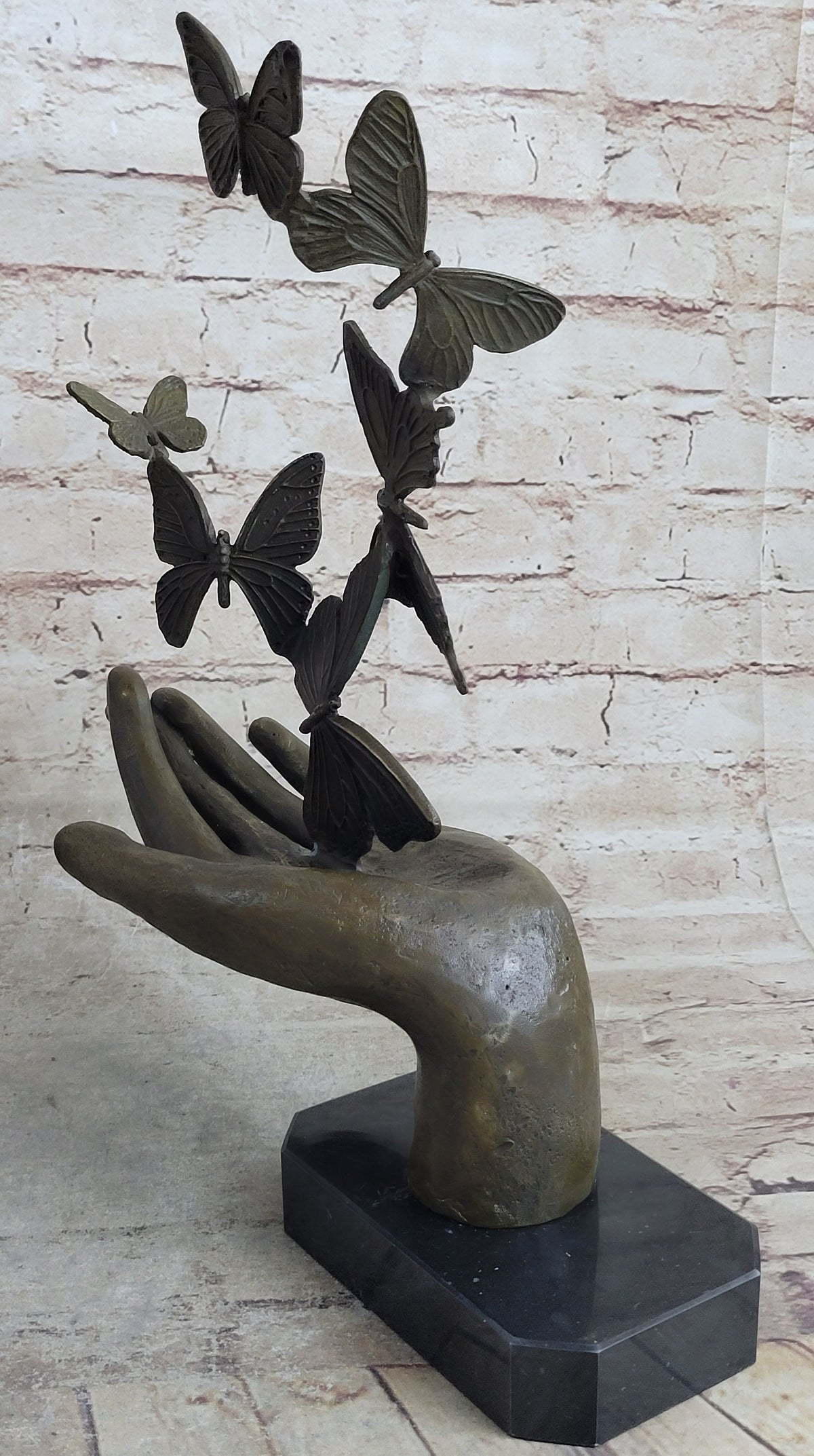 Butterflies in Hand Abstract Bronze Statue Sculpture Original Surreal Art 12" x 11"