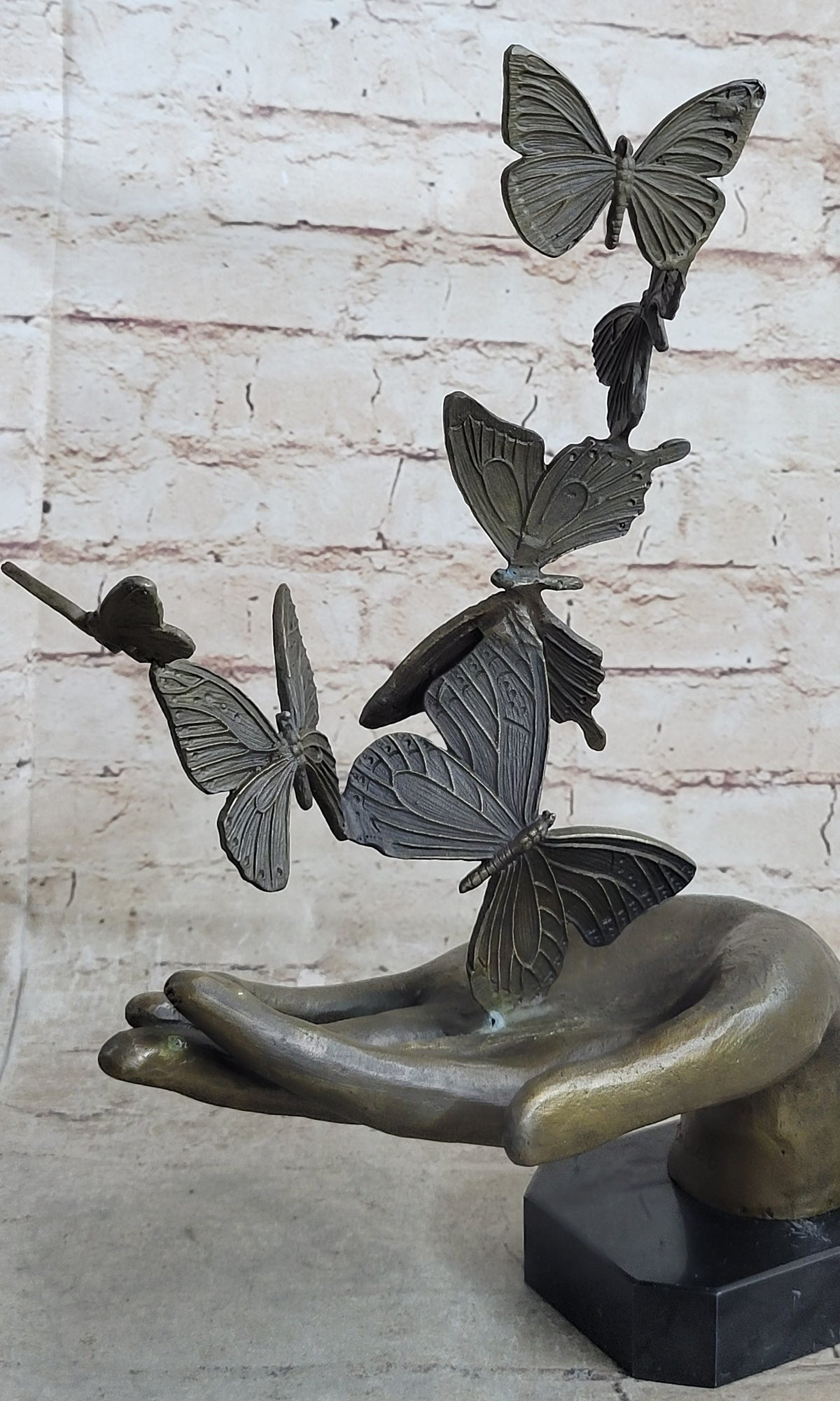 Butterflies in Hand Abstract Bronze Statue Sculpture Original Surreal Art 12" x 11"